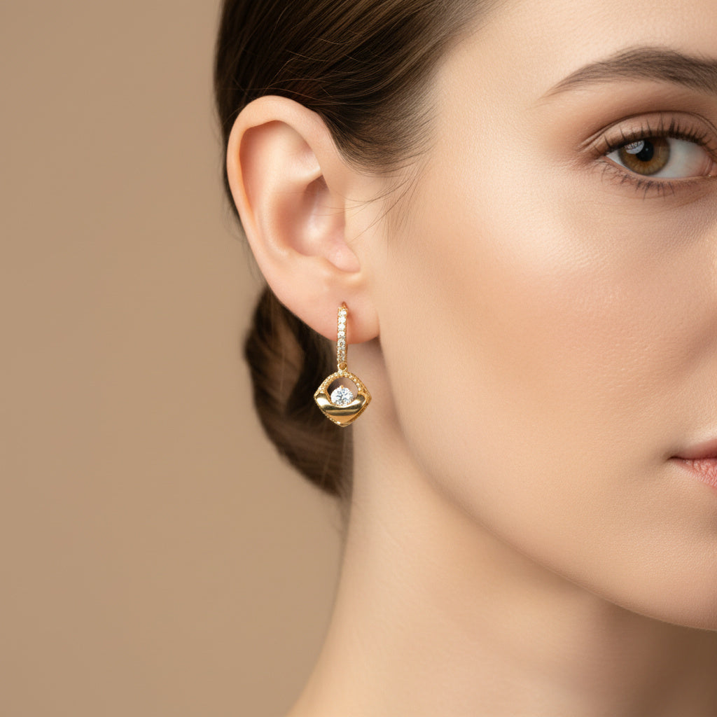 Grapa Larga de Oro 14k Diseño Elegante y Diamantado con Zirconia Central mod. 10381