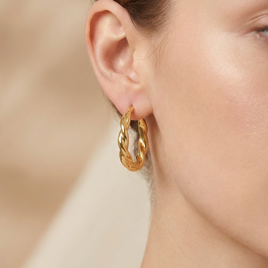 Arracada de Oro 14k Argolla Torcida Brillante mod. 10486