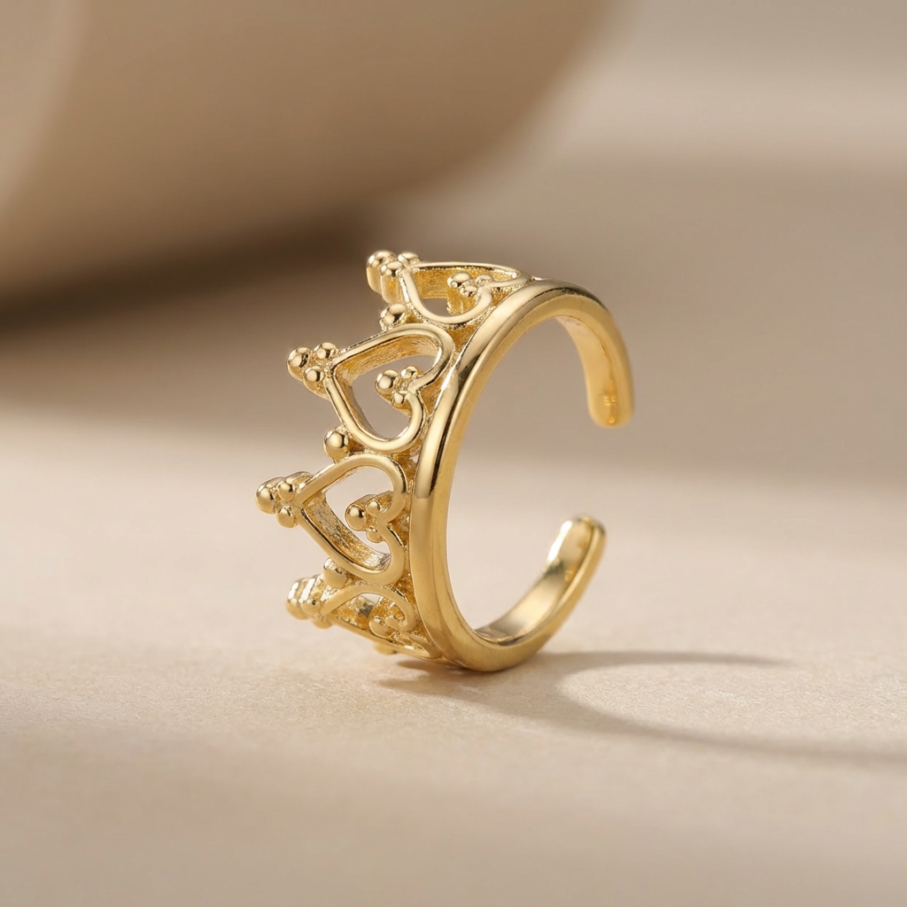 Earcuff de Oro 14k Hueco Trepador Fino con Diseño de Corona Brillante mod. 10606