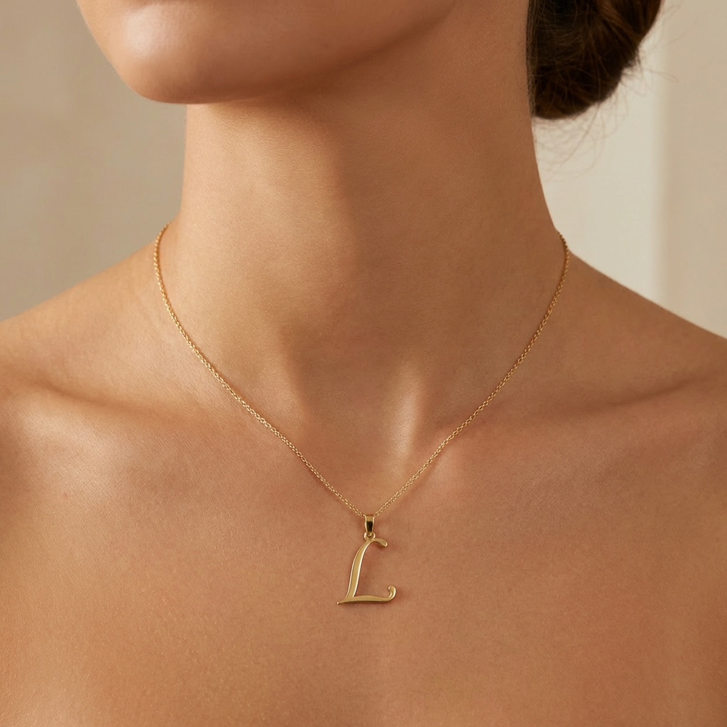 Dije de Oro 14k Modelo de Inicial L Estilo Cursiva Lisa y Brillante mod. 10554