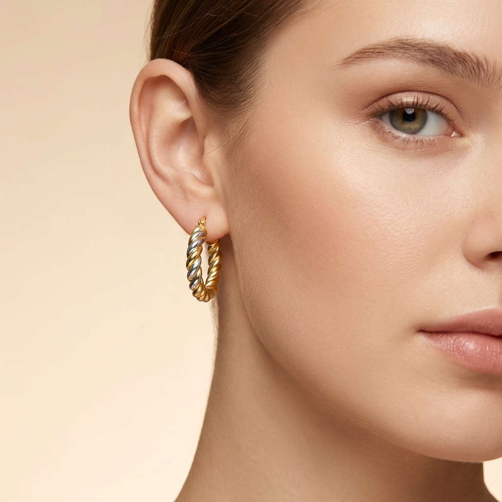 Arracada de Oro 14k Diseño de Cuerda Torcido mod. 10494