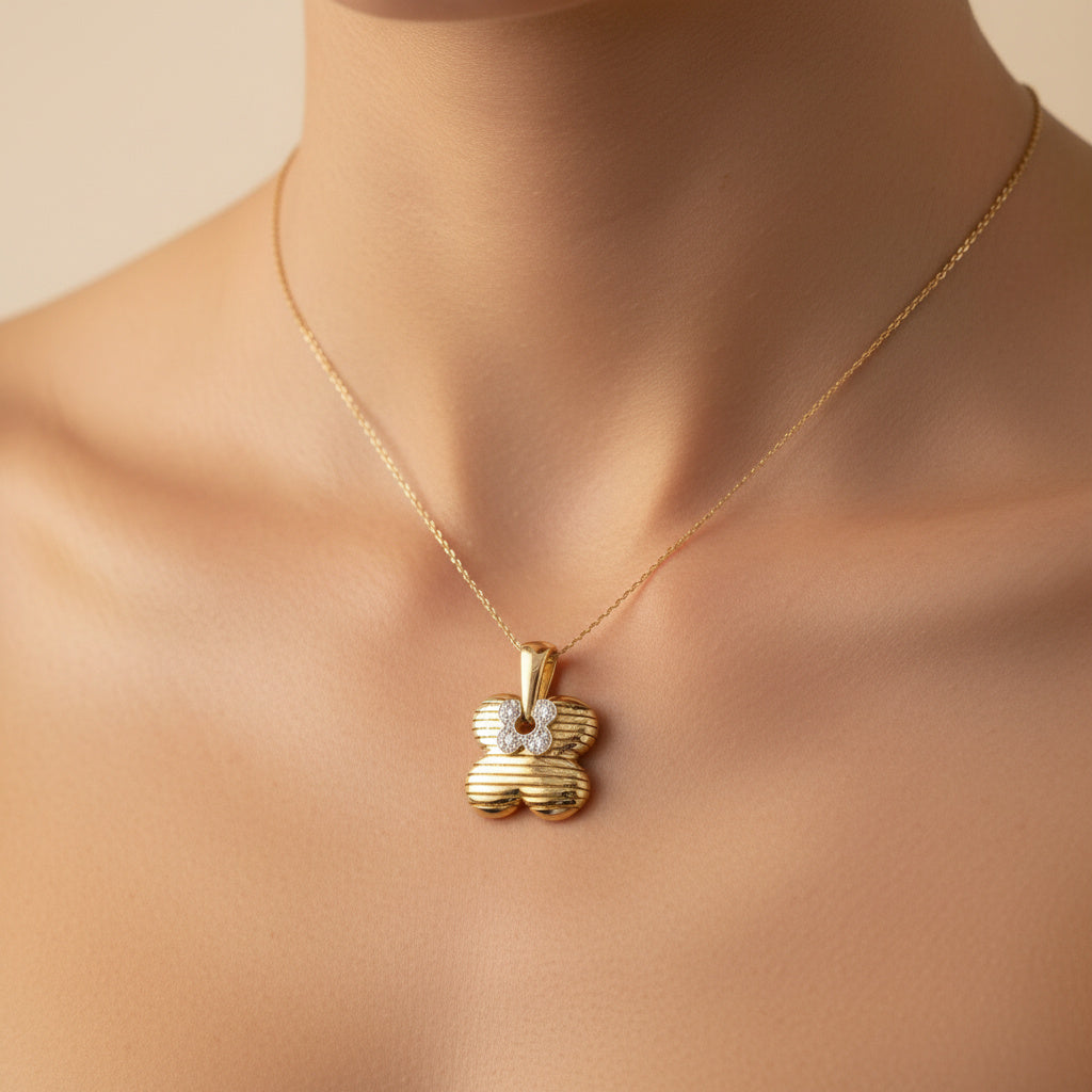 Dije de Oro 14k Monaco Chain Diseño de Trébol flexible con Swarovski mod. 10084