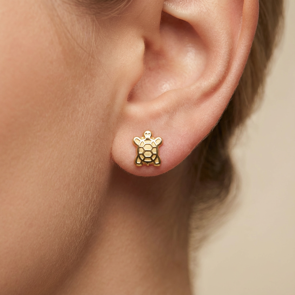 Broquel de Oro 10k Diseño de Tortuguita mod. 10450