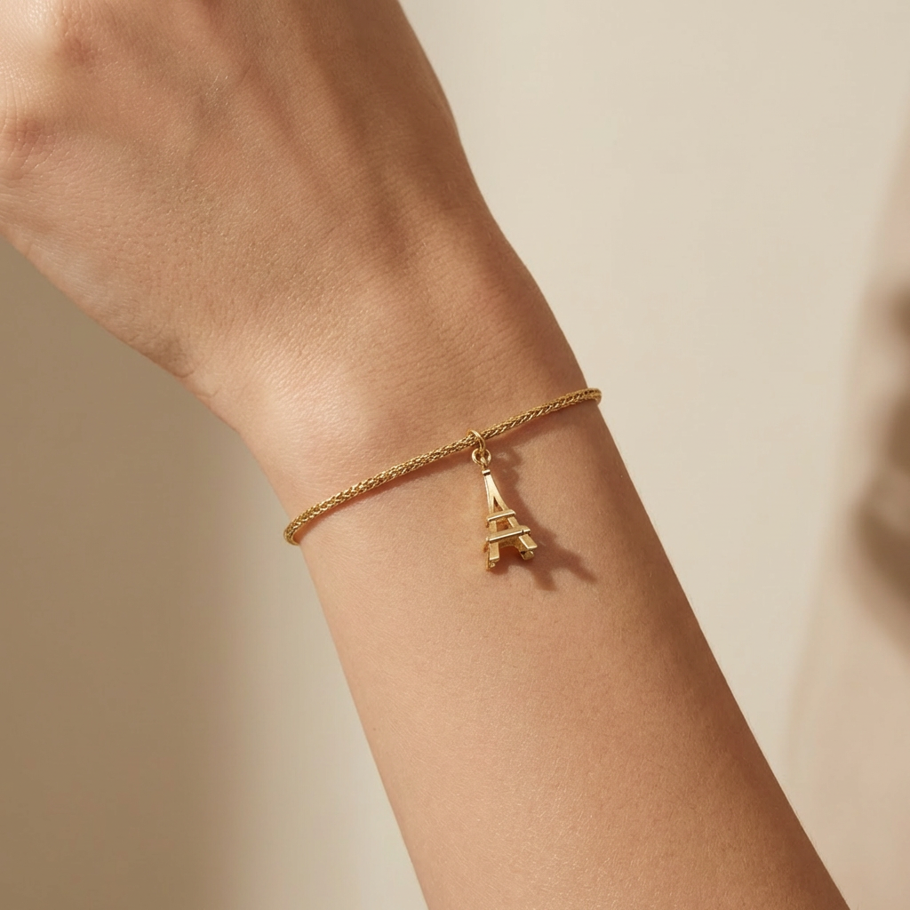 Charm de Oro 14k Diseño de la Torre Eiffel Brillante mod. 10652