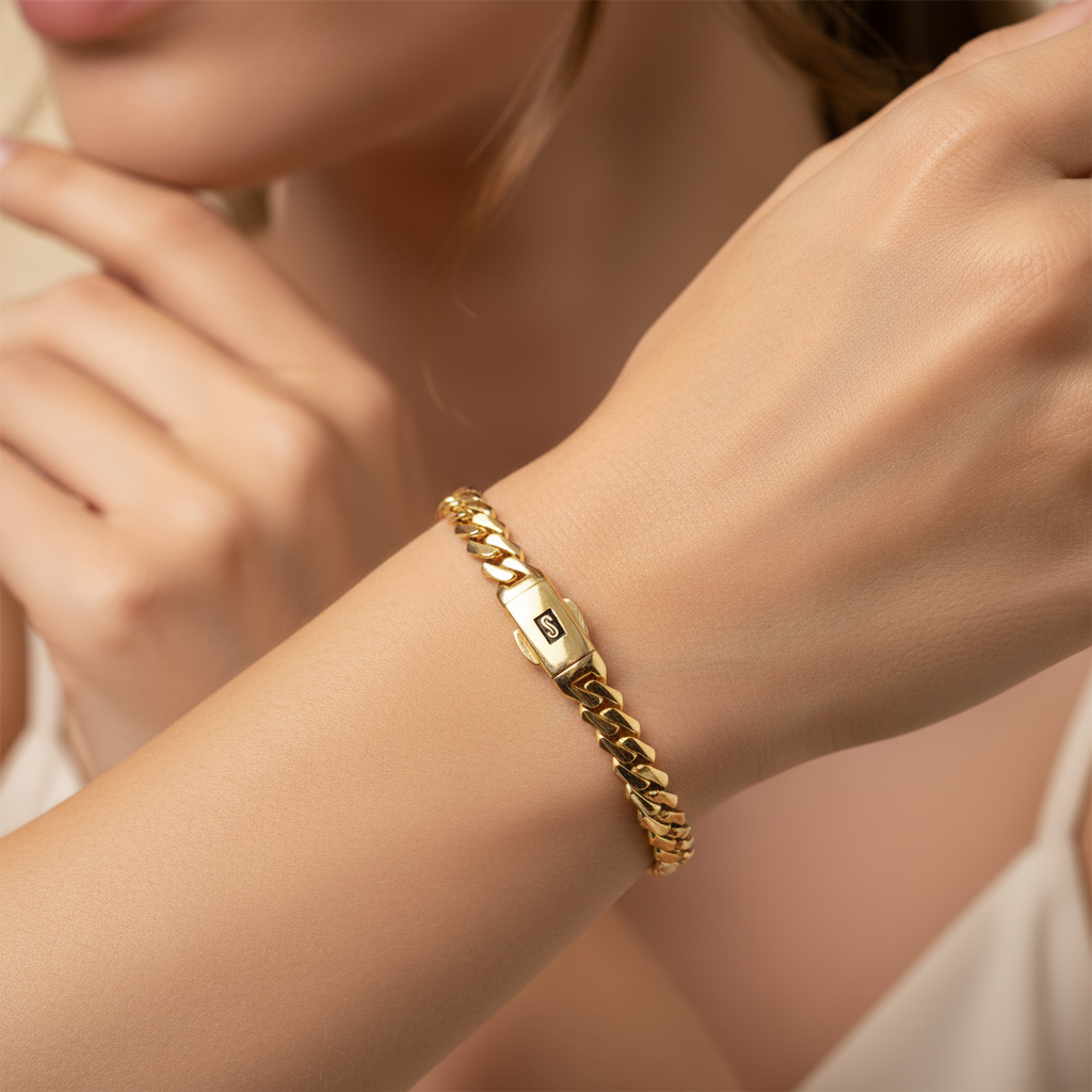 Pulsera Monaco Chain de Oro 14k Modelo Edge con Broche mod. 10155