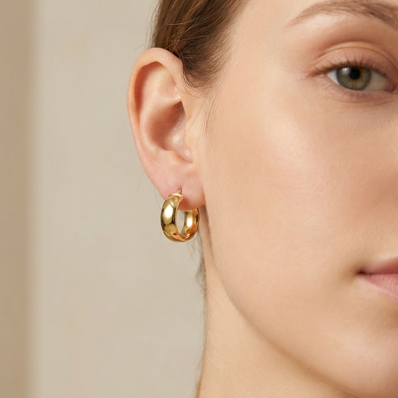 Arracada de Oro 14k Argolla Ancha Lisa mod. 10485