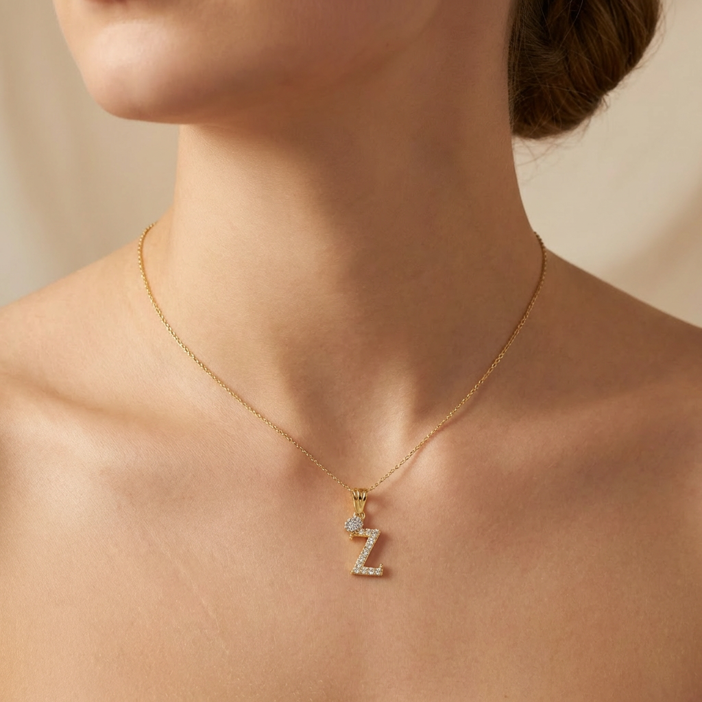 Dije de Oro 14k Modelo de Inicial Z Diseñado con Corona e Incrustación de Zirconias mod. 10579