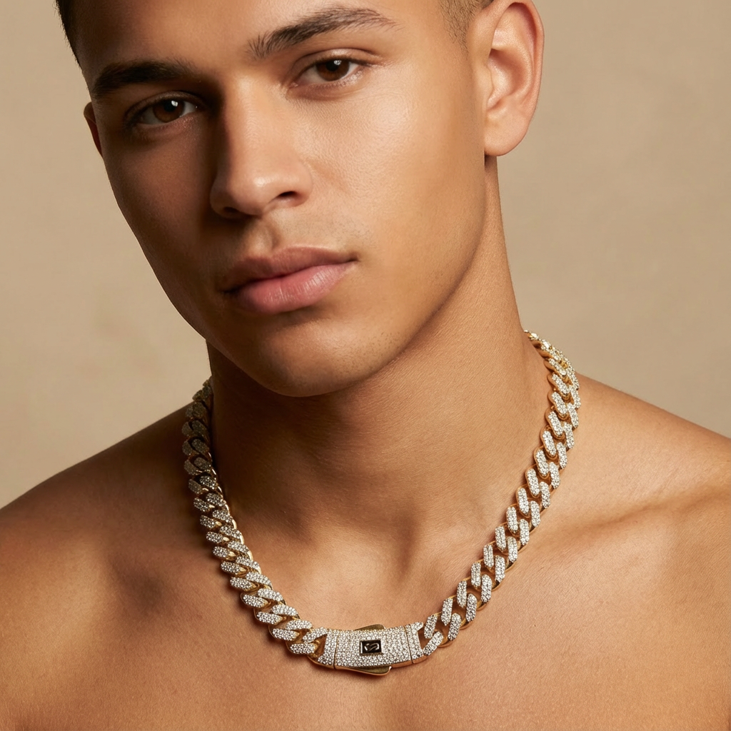 Cadena Monaco Chain de Oro 14k Hueco Modelo Classic Pavé Swarovski mod. 10364