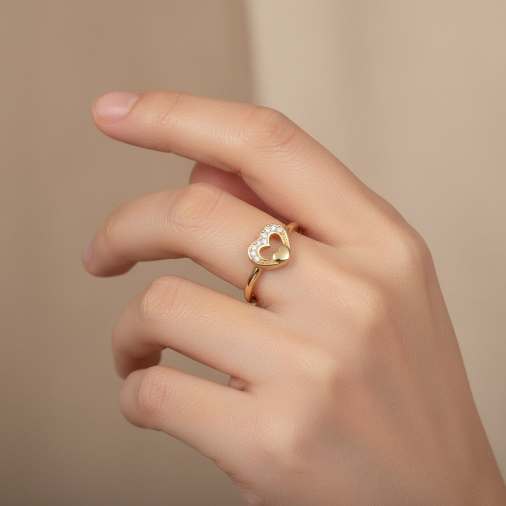 Anillo de Oro 14k Corazón Calado con Zirconias Finas mod. 10273