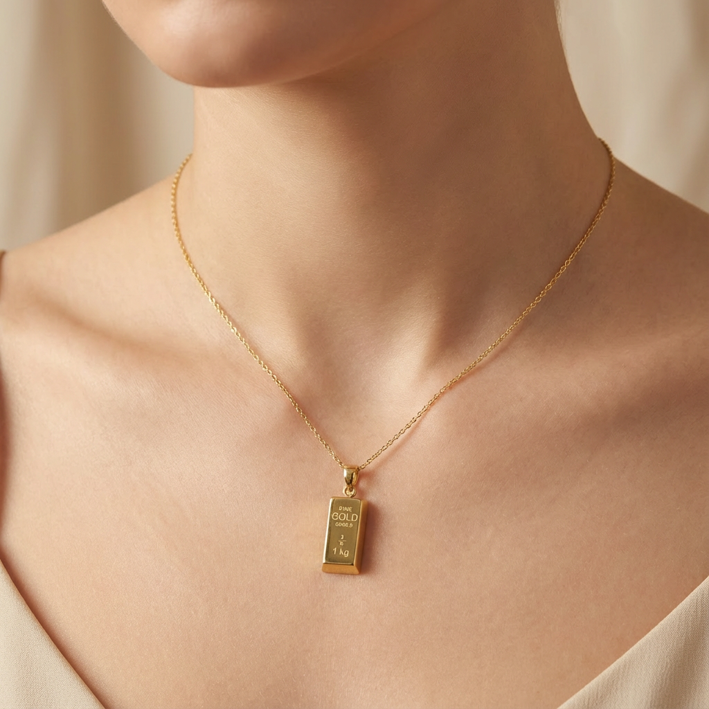 Dije de Oro 14k Lingote de Diseño Hueco y Fino mod. 10495