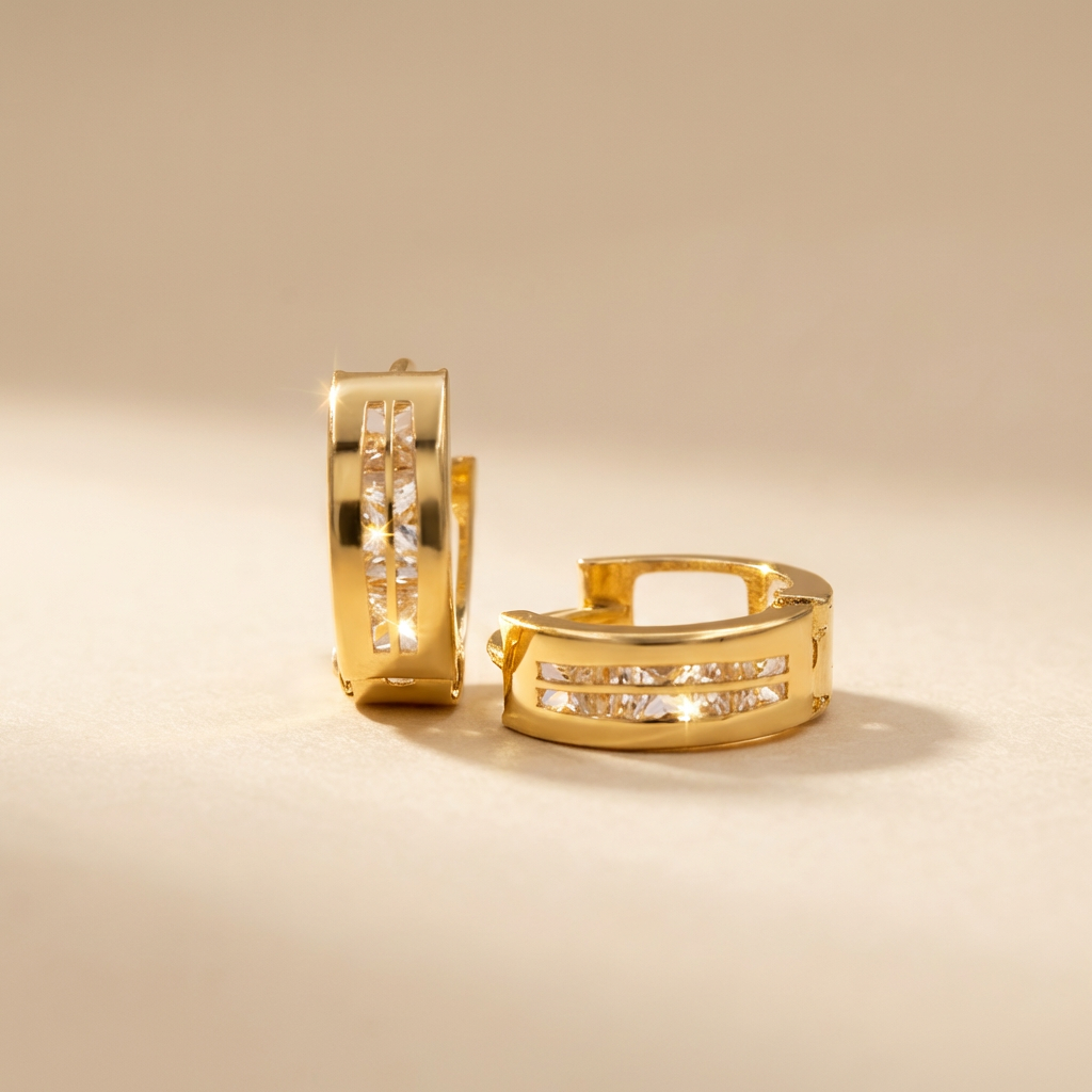 Grapa de Oro 14k Doble Vista con Zirconias y Diseño Fino Elegante mod. 10591