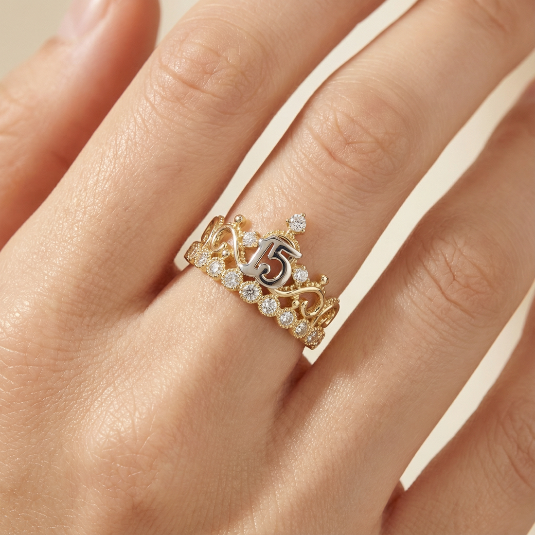 Anillo XV Años de Oro 14k Corona Fina y Brillante mod. 10213