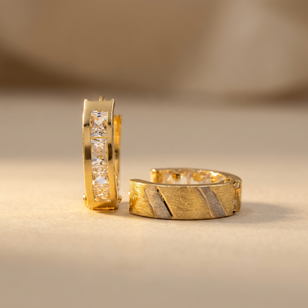 Grapa de Oro 14k Doble Vista con Diseño de Líneas Mate con Diamantado y Zirconias mod. 10600