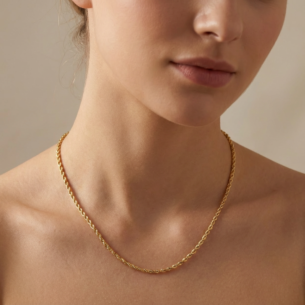 Cadena de Oro 14k Tejido Torzal Hueco de Diseño Fino Delgado mod. 10342