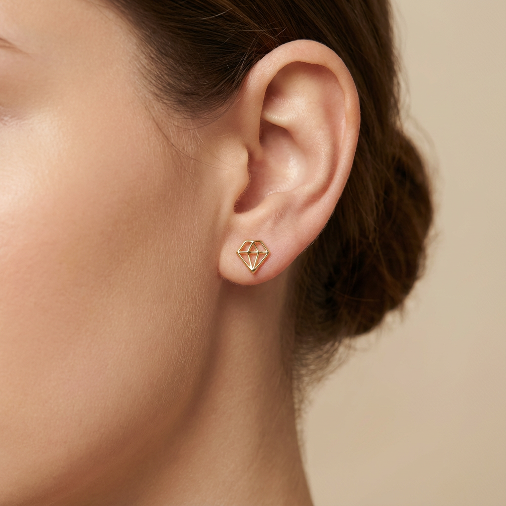 Broquel de Oro 10k Diseño de Diamante mod. 10445