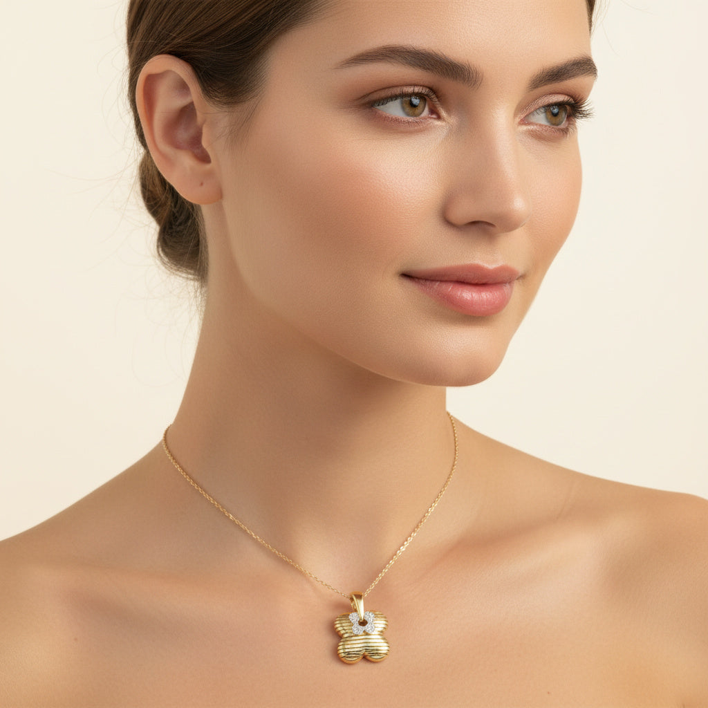 Dije de Oro 14k Monaco Chain Diseño de Trébol flexible con Swarovski mod. 10084