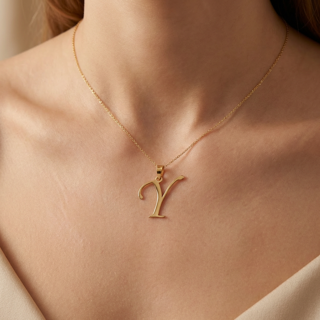 Dije de Oro 14k Modelo de Inicial Y Estilo Cursiva Lisa y Brillante mod. 10558