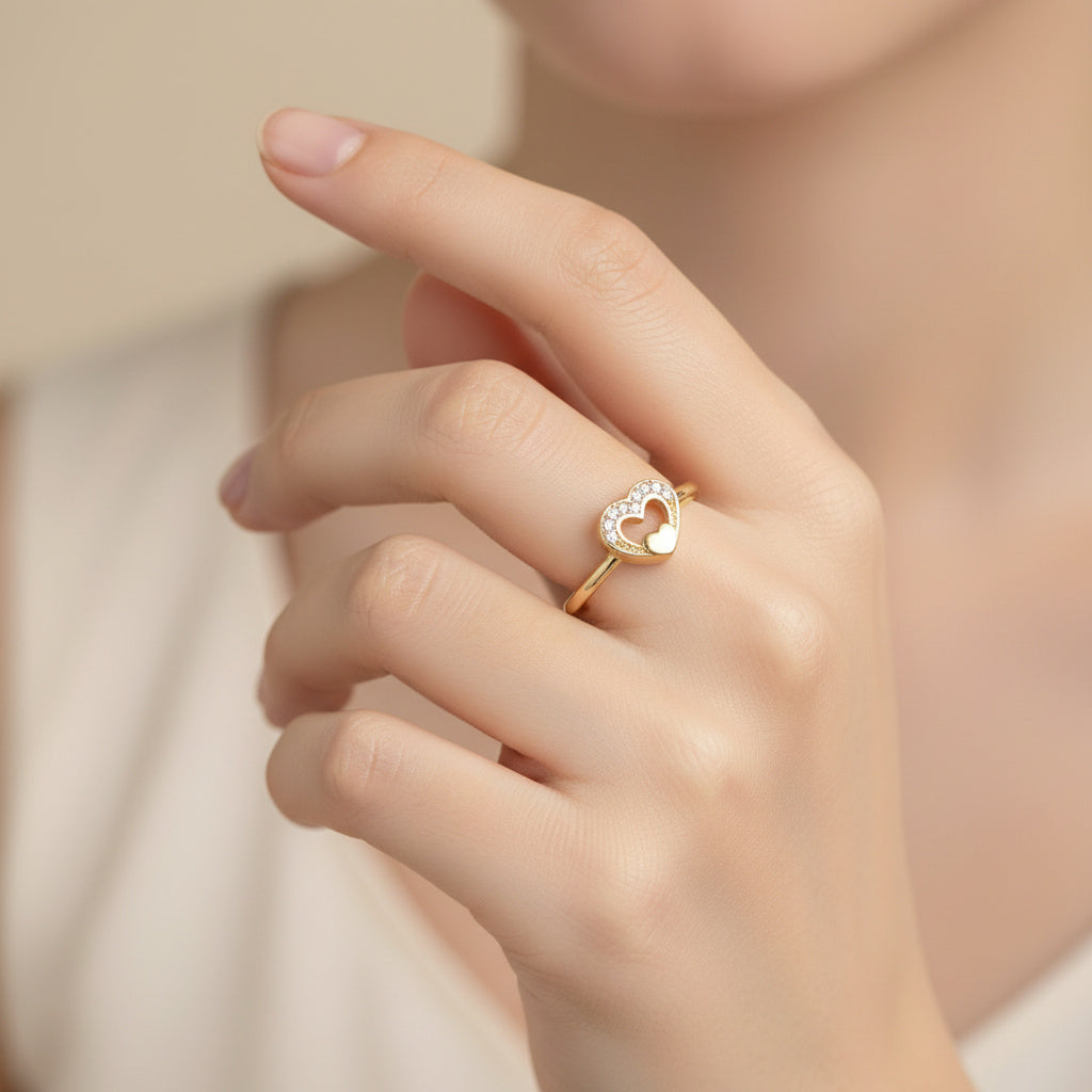 Anillo de Oro 14k Corazón Calado con Zirconias Finas mod. 10273