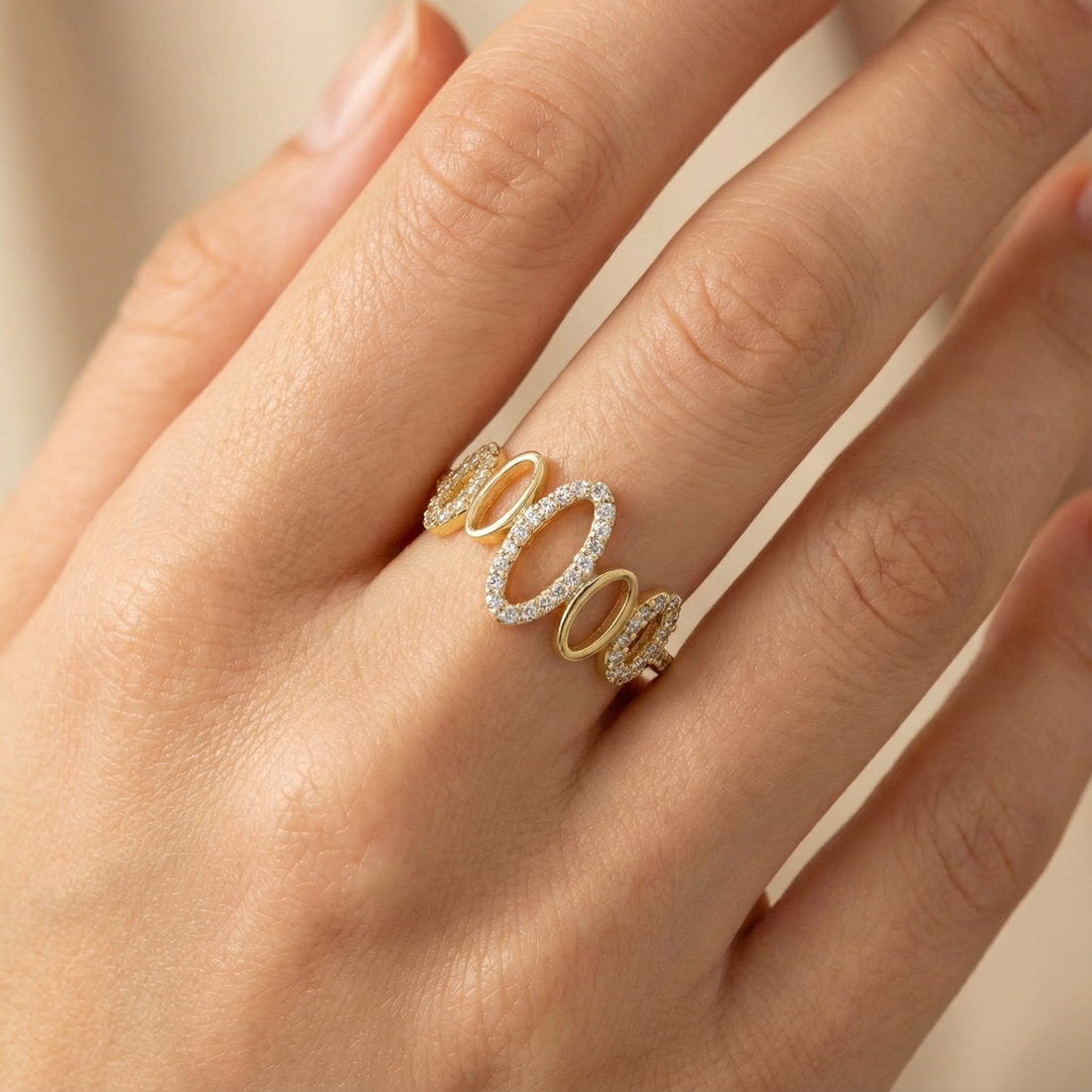 Anillo de Oro 14k Onda Brillante con Zirconias mod. 10220