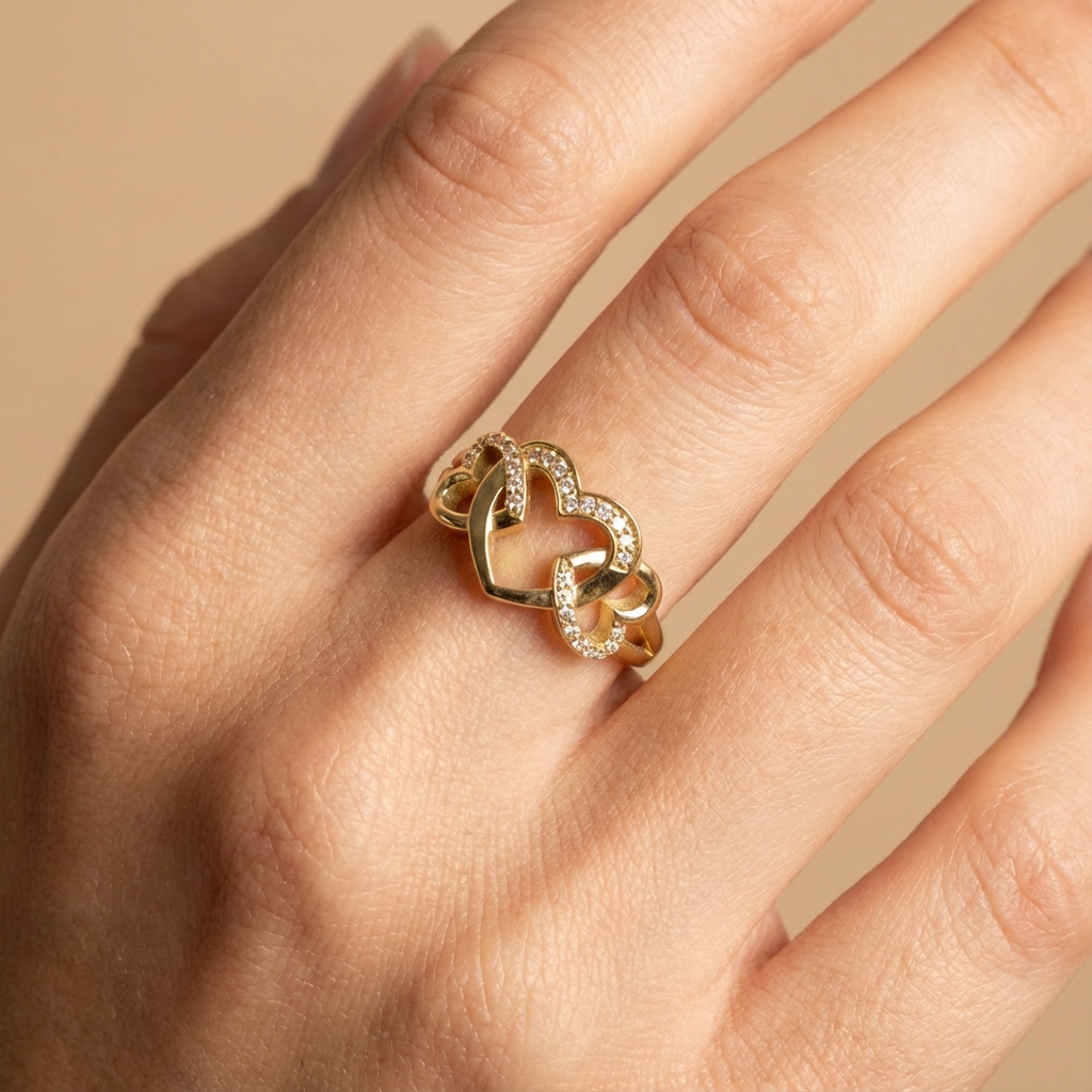 Anillo de Oro 14k Trío de Corazones Detallados con Zirconias mod. 10480