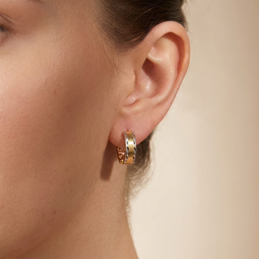 Grapa de Oro 14k Doble Vista Elegante Bicolor con Diamantado y Zirconias mod. 10595