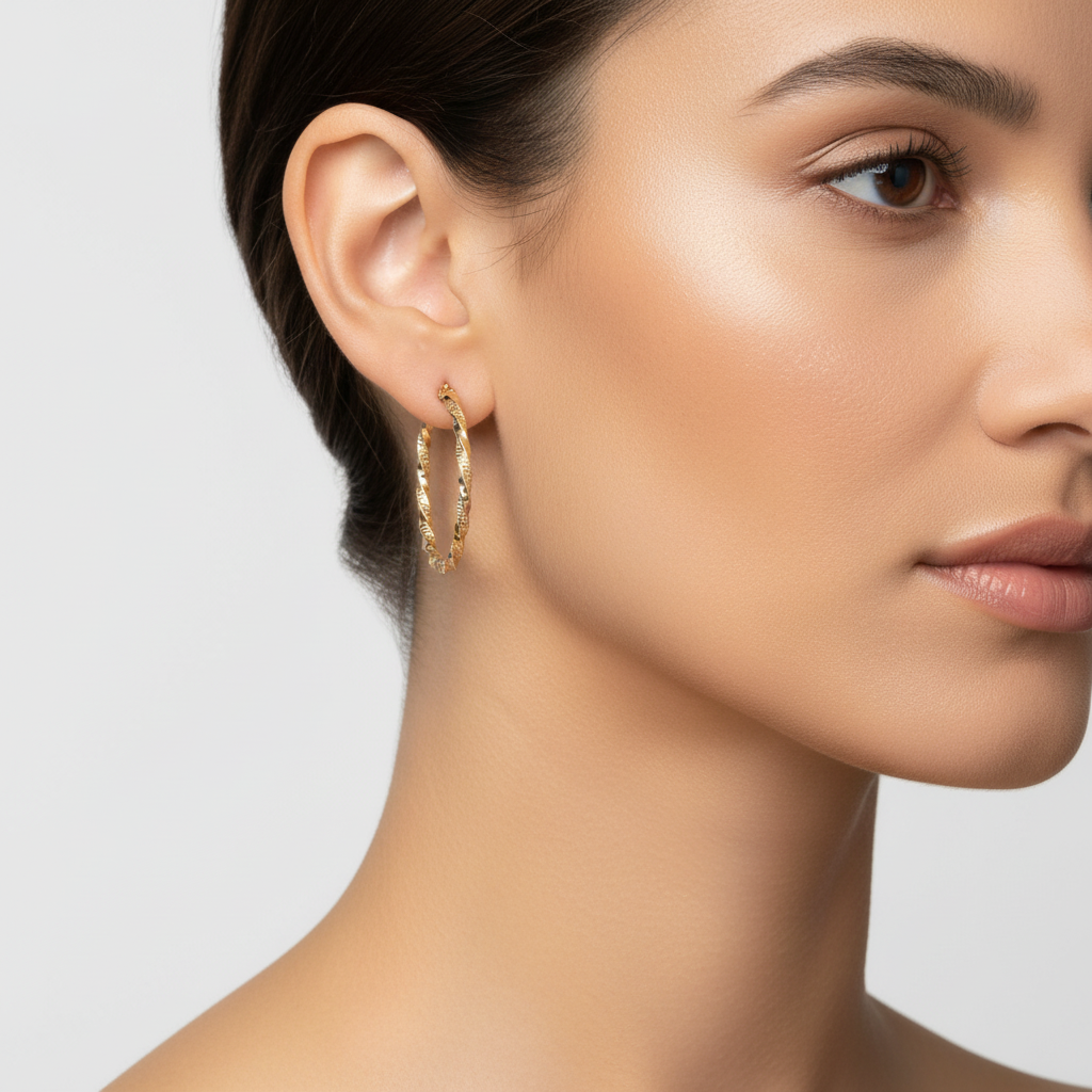 Arracada de Oro 14k Diseño Hueco Torzal Detallado con Grecas mod. 10154