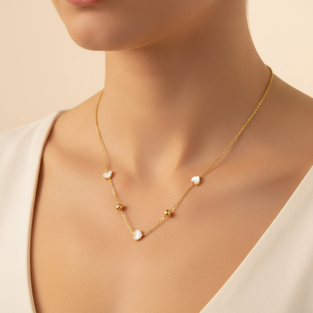 Gargantilla de Oro 14k Diseño de Corazones con Madre Perla mod. 10070