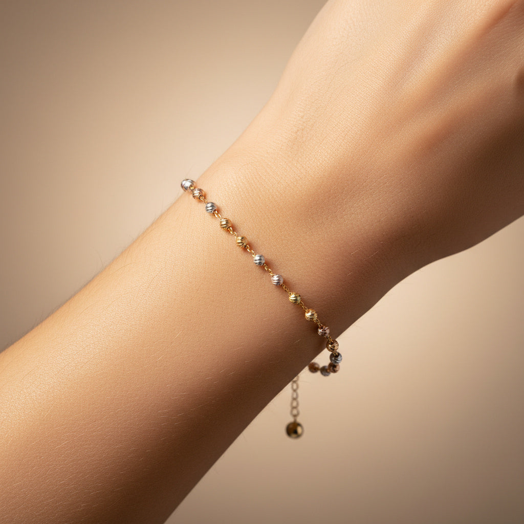 Pulsera de Oro 14k con Tejido de Esferas Diamantadas mod. 10204