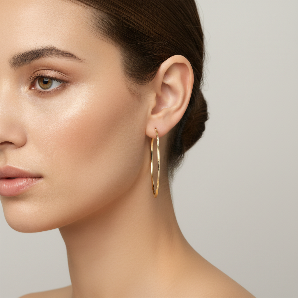 Arracada de Oro 14k Hueco Diseño Redondo con Circunferencia Cuadrada Estilo Hueco mod. 10142