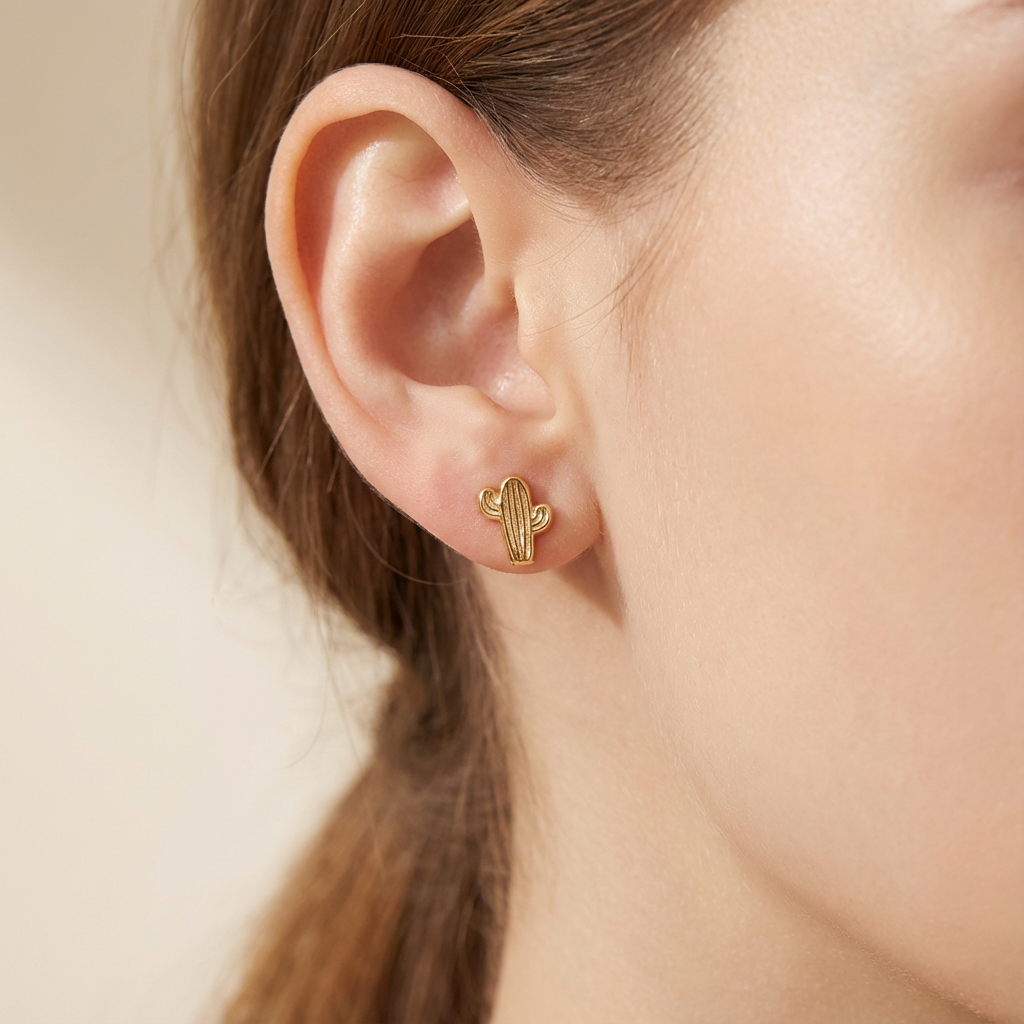 Broquel de Oro 10k Diseño de Cactus mod. 10442