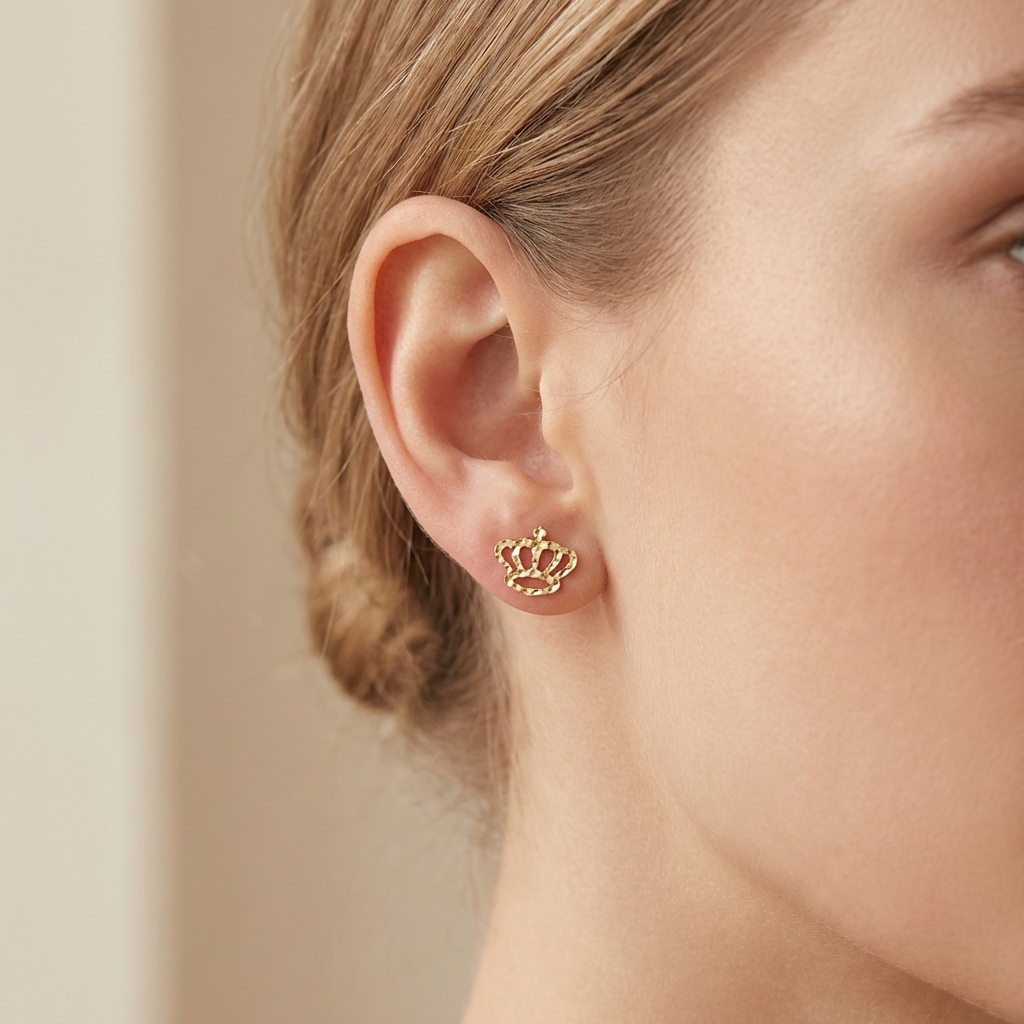 Arete de Oro 14k Corona con Diamantado Fino mod. 10633