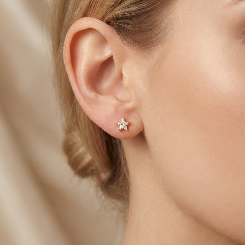 Arete de Oro 14k Diseño con Zirconia de Estrella mod. 10632