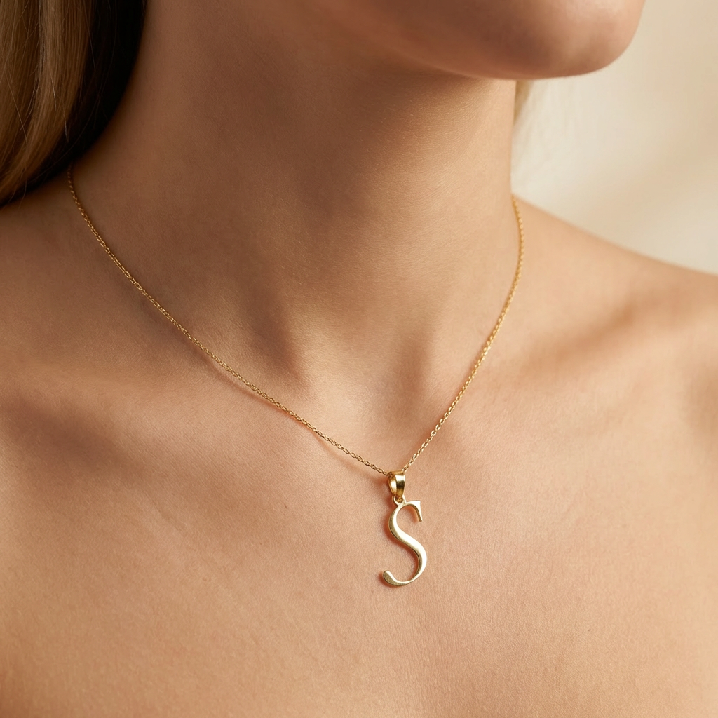 Dije de Oro 14k Modelo de Inicial S Estilo Cursiva Lisa y Brillante mod. 10555