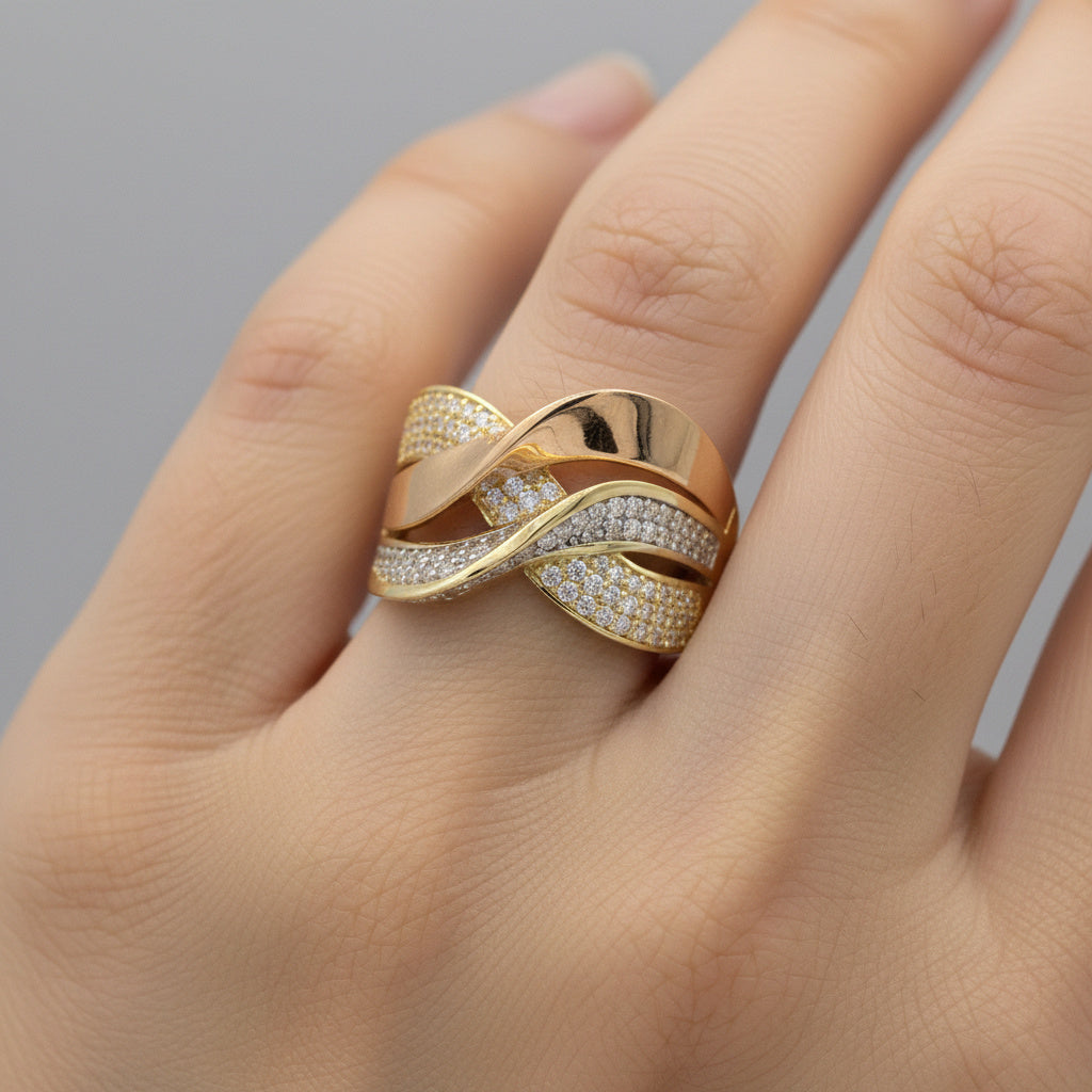 Anillo de Oro 14k Diseño Fino con Incrustación de Zirconias mod. 10196