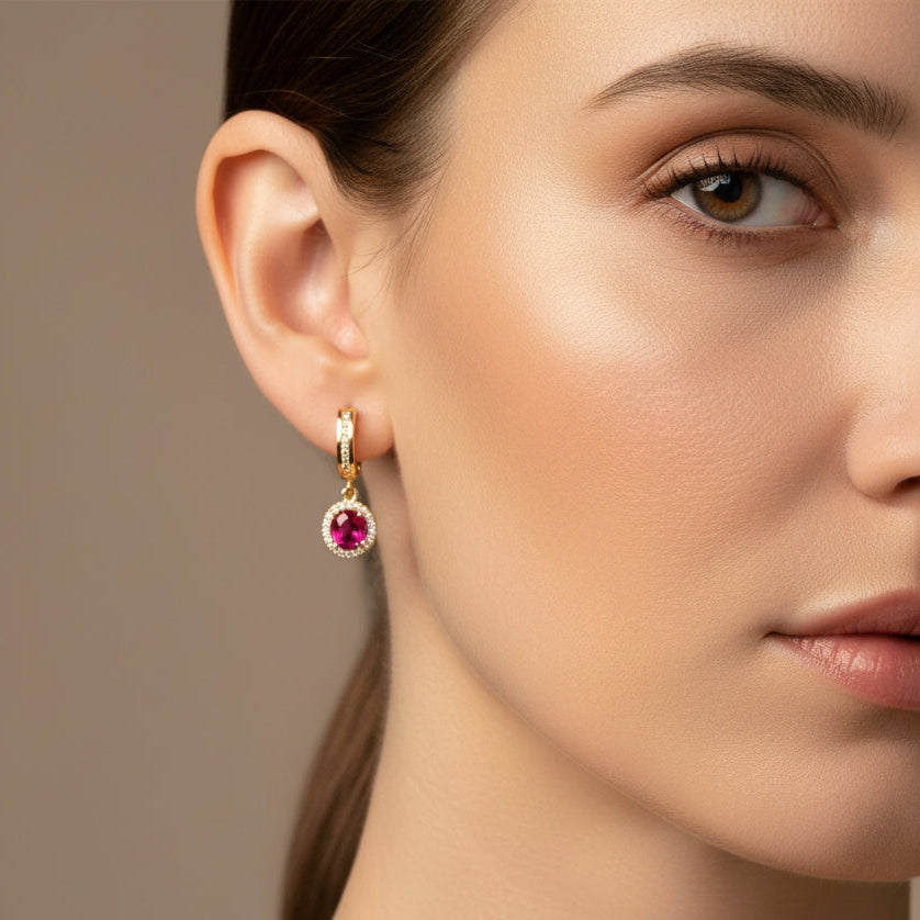 Grapa Larga de Oro 14k Diseño Elegante con Zirconia Roja mod. 10382