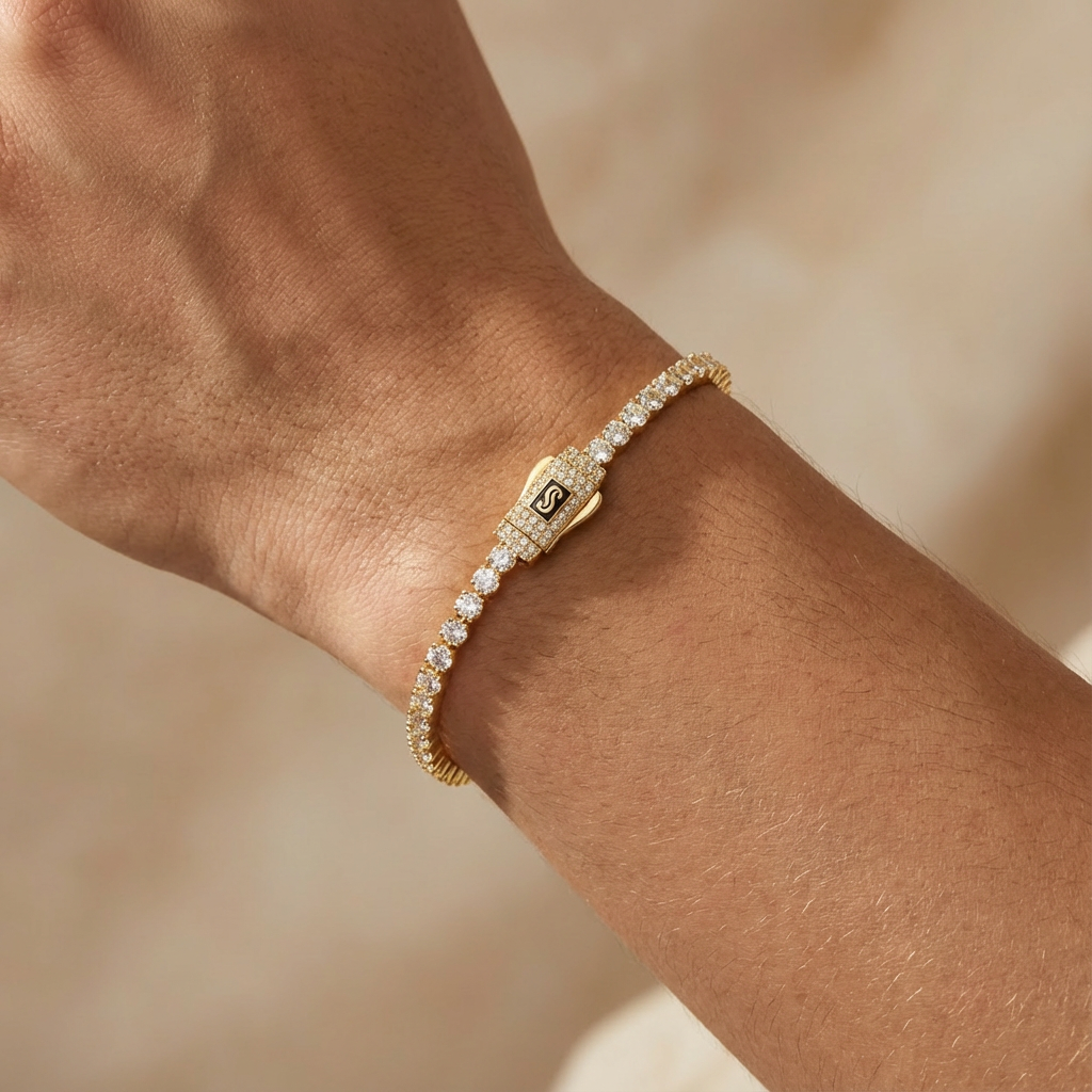 Pulsera Monaco Chain de Oro 14k Hueco Modelo Agua No. 12 con Swarovski mod. 10321