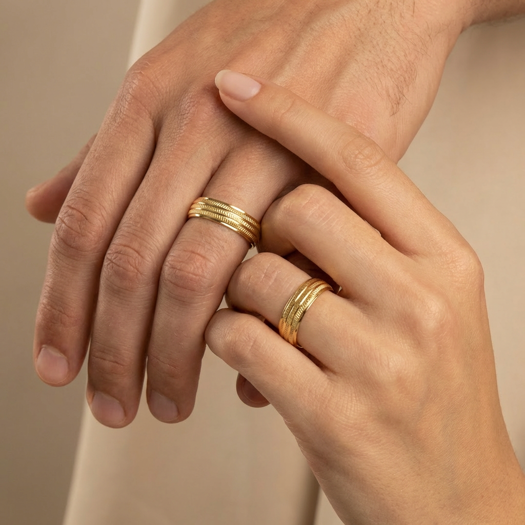 Argollas de Matrimonio de Oro 14k Diseño Confort Mate Martillado mod. 10617