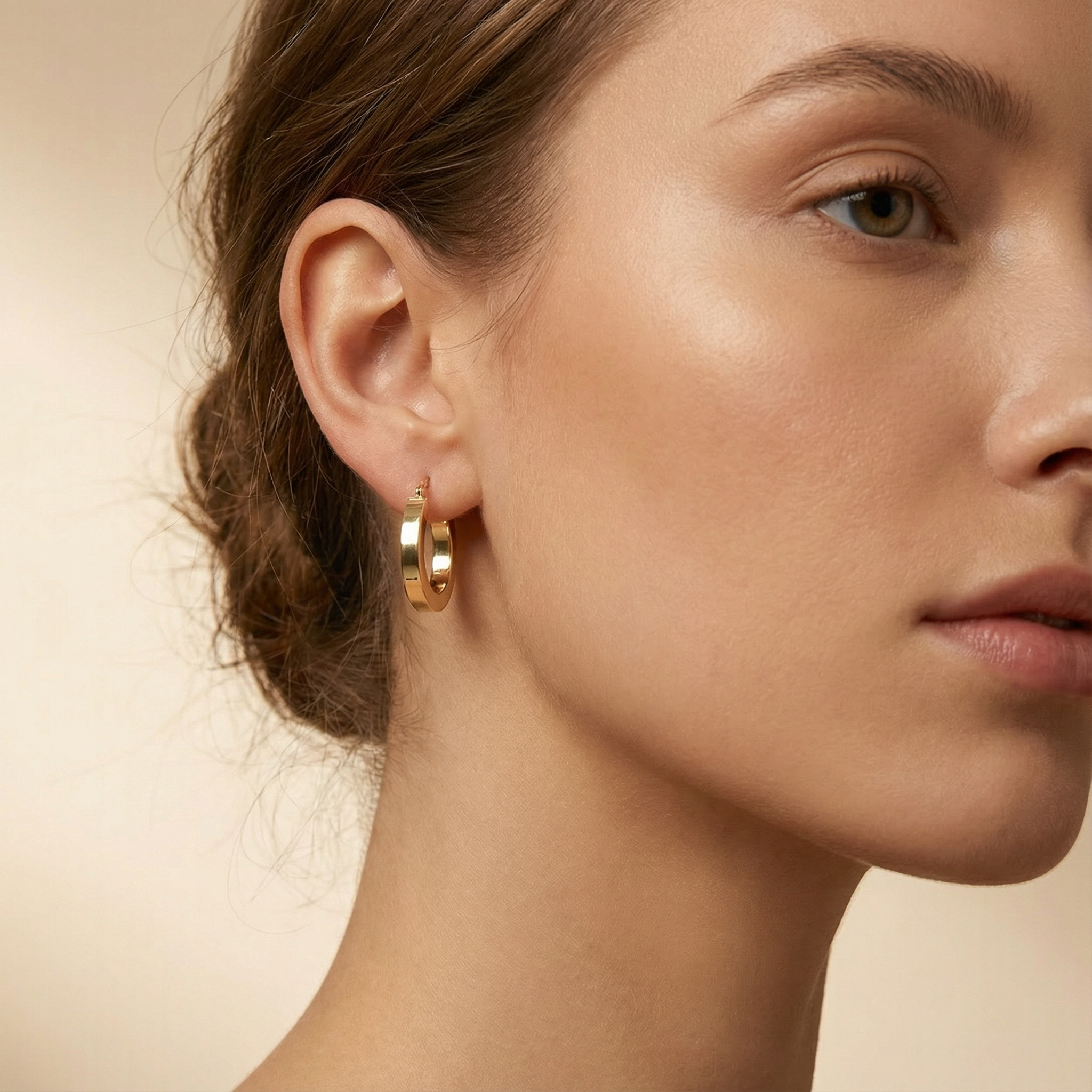 Arracada de Oro 14k Hueco de Diseño Fino Redondo y Brillante mod. 10318