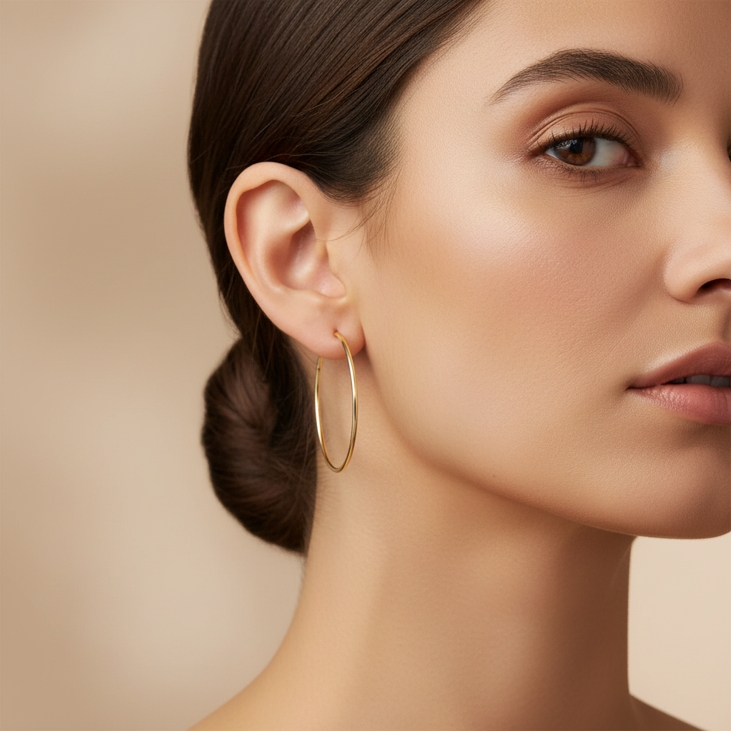 Arracada de Oro 14k Diseño Tubular Hueco y Tradicional Brillante mod. 10148