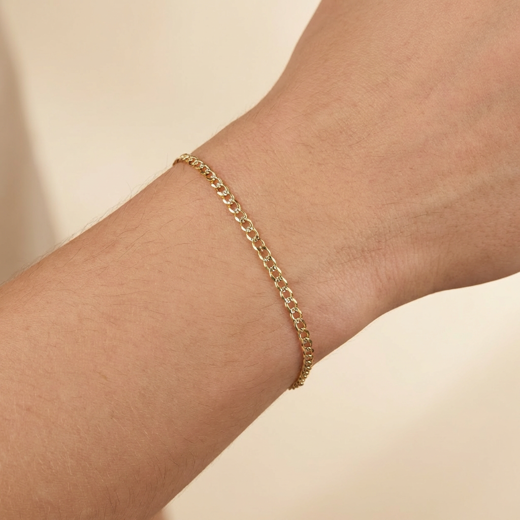 Pulsera de Oro 14k Diseño de Tejido Barbado Fino con Diamantado Brillante mod. 10532