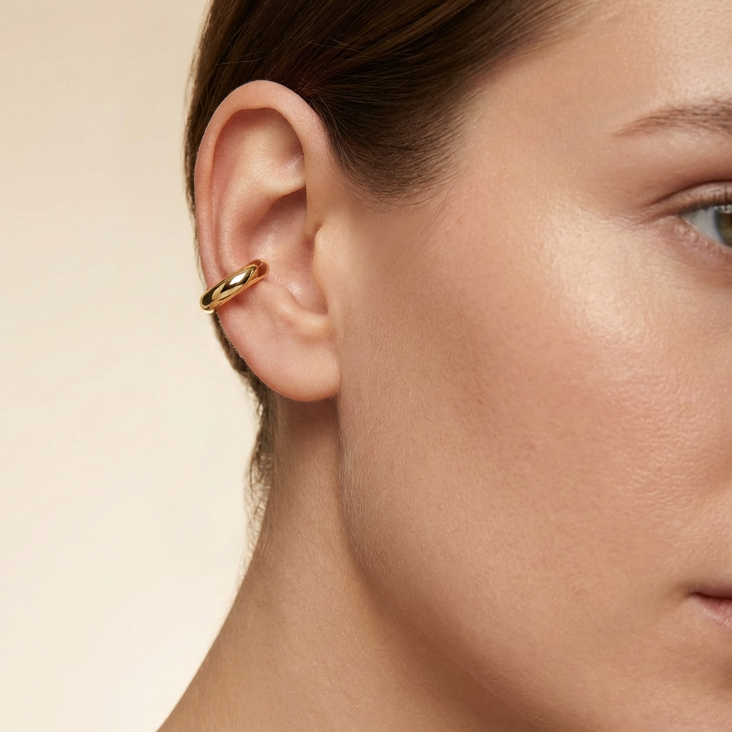 Earcuff de Oro 14k Hueco Trepador de Diseño Chunky Especial mod. 10610