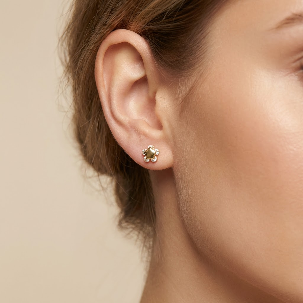 Arete de Oro 14k Flor Brillante con Zirconias mod. 10637