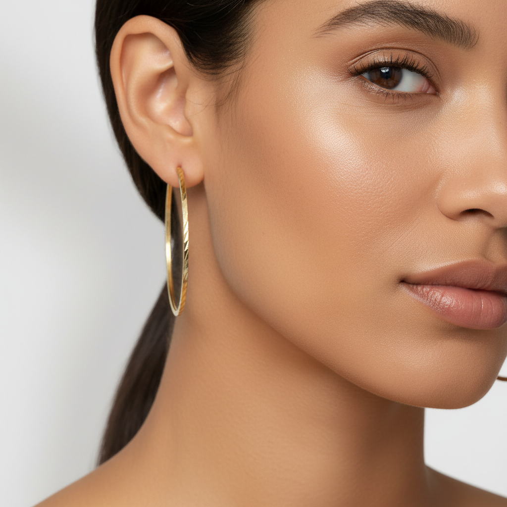 Arracada de Oro 14k con Diseño Redondo Hueco con Diamantado mod. 10146