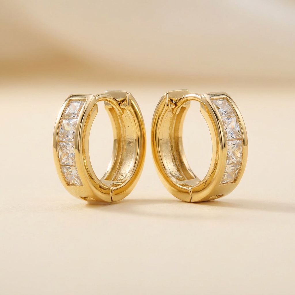 Grapa de Oro 14k Doble Vista con Zirconias y Diseño Mate con Diamantado Lateral mod. 10588