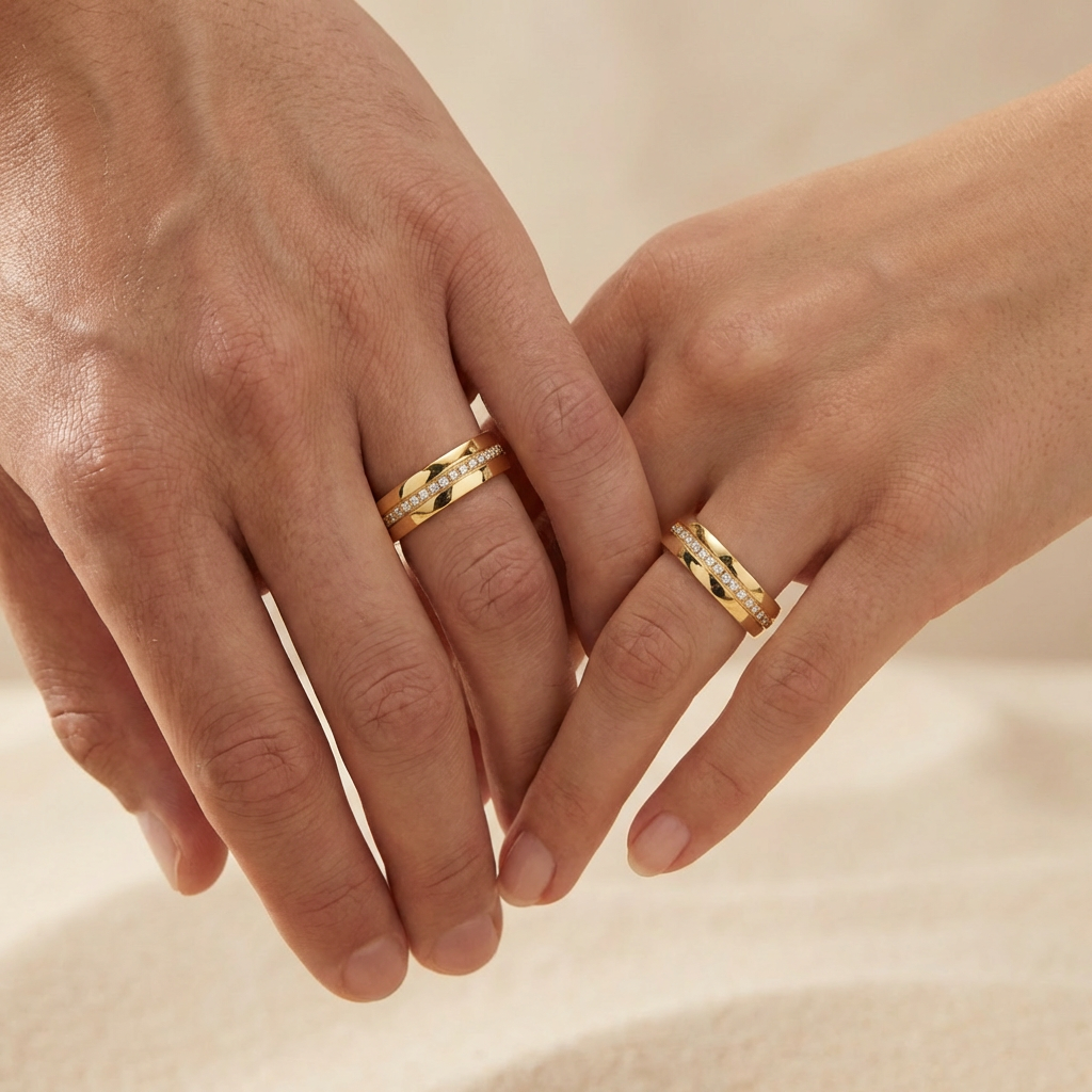 Argollas de Matrimonio de Oro 14k Diseño Confort con Zirconias mod. 10611