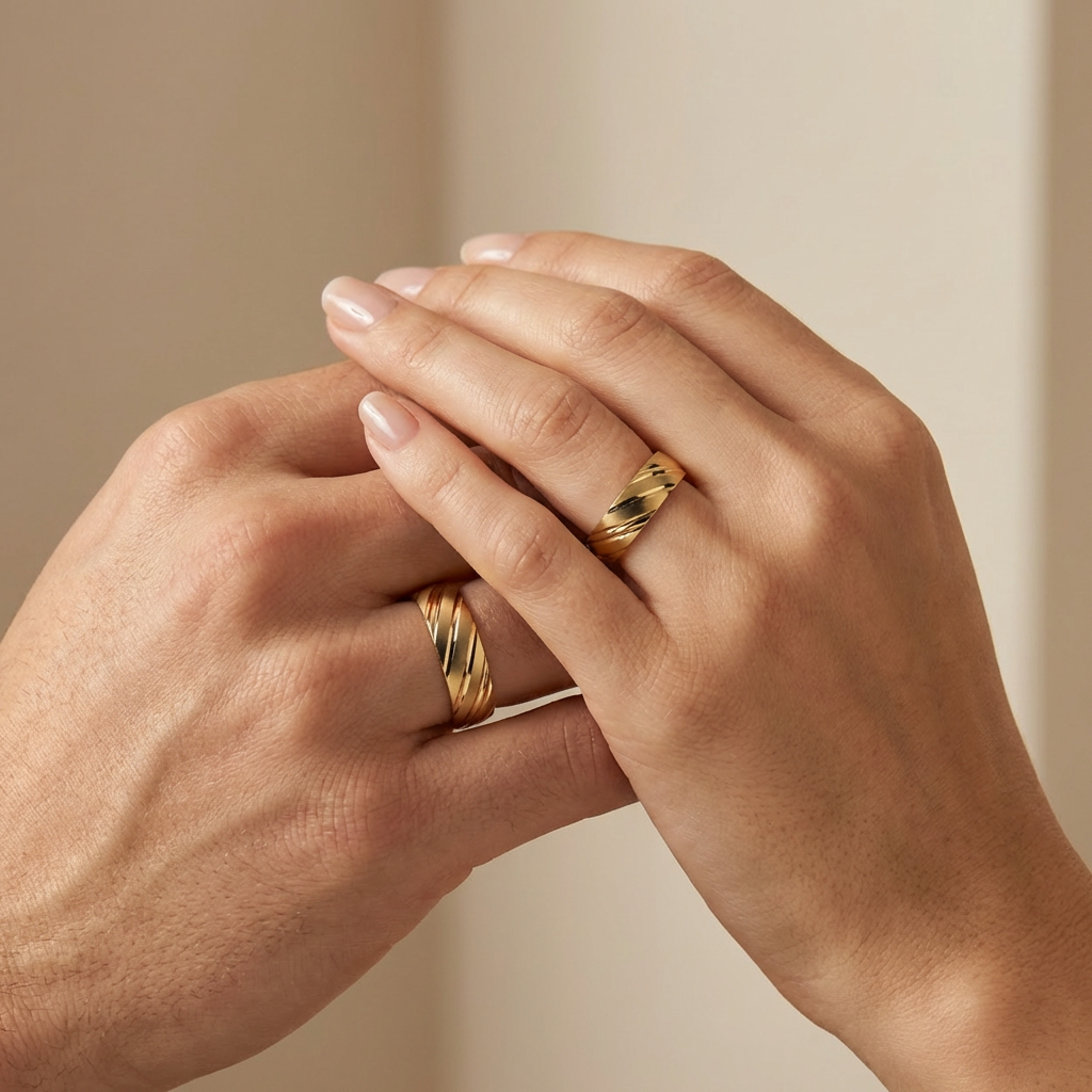 Argollas de Matrimonio de Oro 14k Diseño Confort Diagonal con Tonos Mate mod. 10615