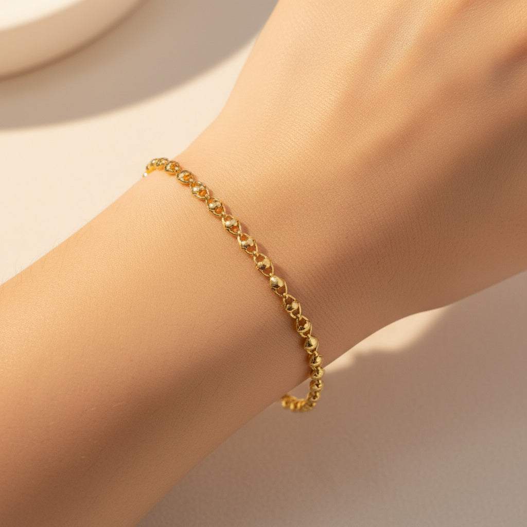 Pulsera de Oro 14k Tejido de Corazones Calados y Brillantes de Estilo Hueco mod. 10187