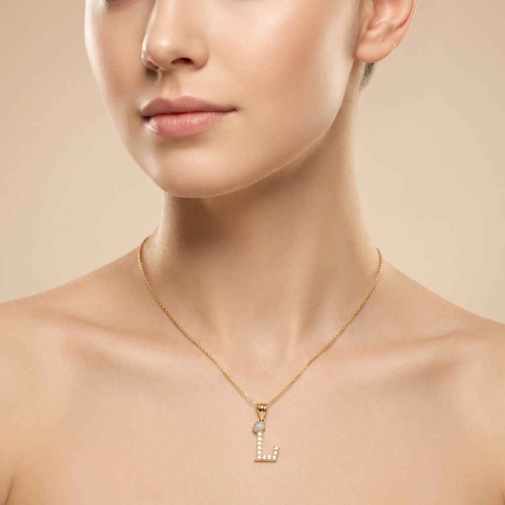 Dije de Oro 14k Modelo de Inicial L Diseñado con Corona e Incrustación de Zirconias mod. 10568