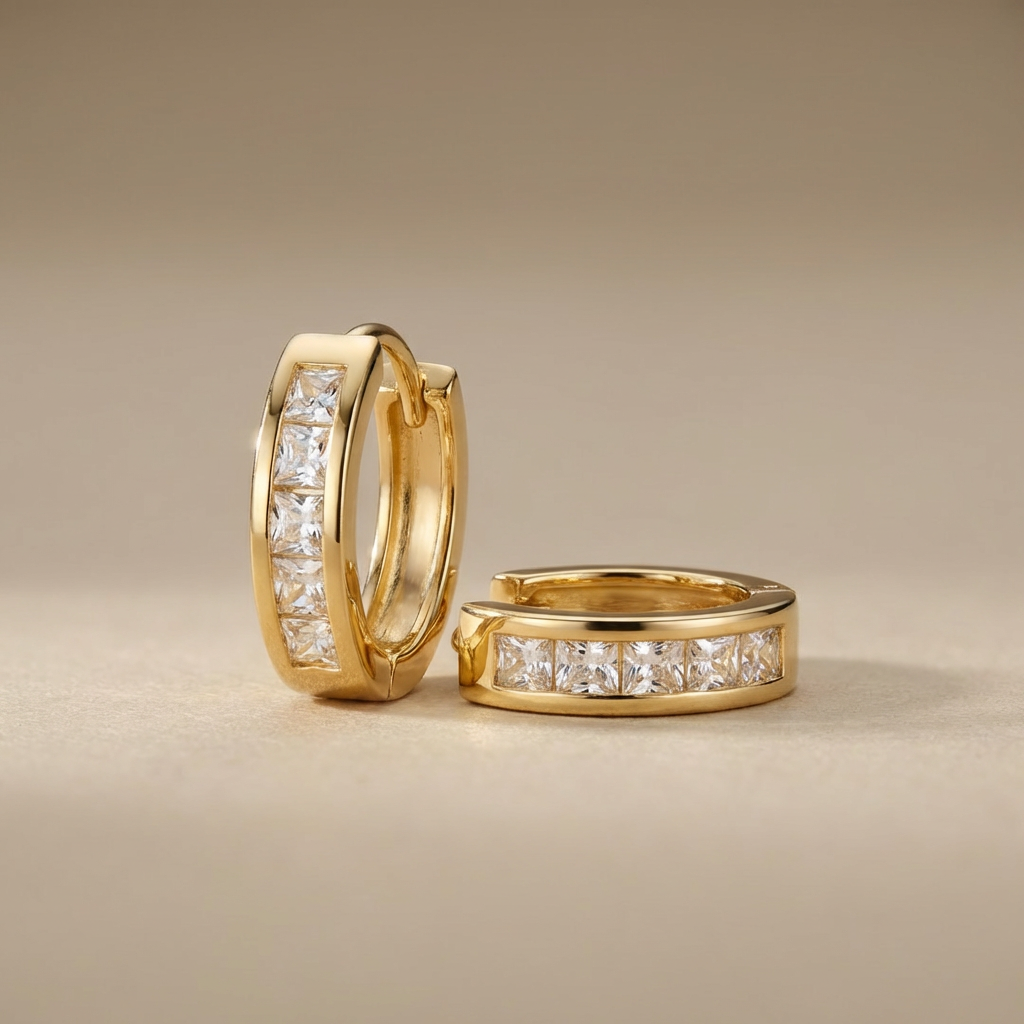 Grapa de Oro 14k Doble Vista con Diseño de Líneas Mate con Diamantado y Zirconias mod. 10600
