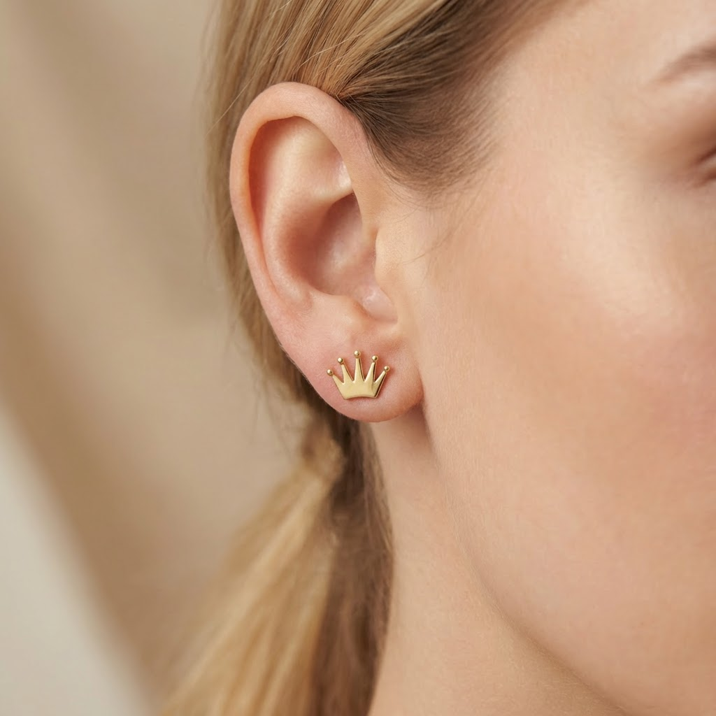 Arete de Oro 14k Corona Brillante mod. 10636